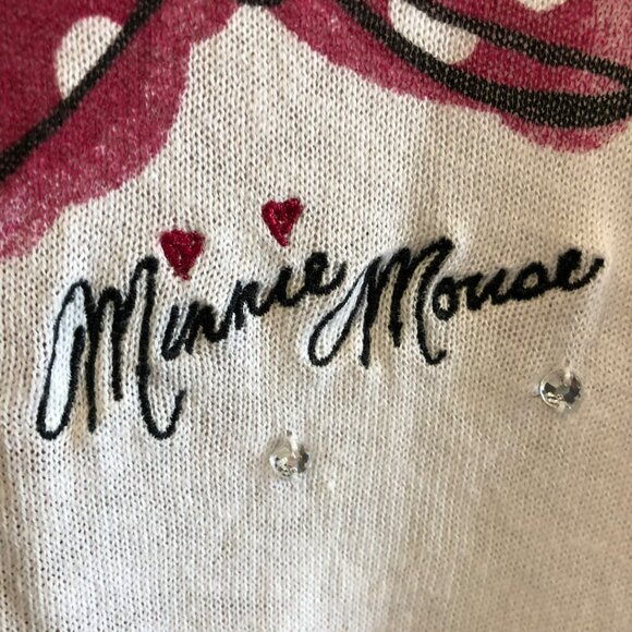 Disney Parks Minnie Mouse Sweater Women's Sz M Bow Flare Lightweight Rhinestones - Picture 3 of 8